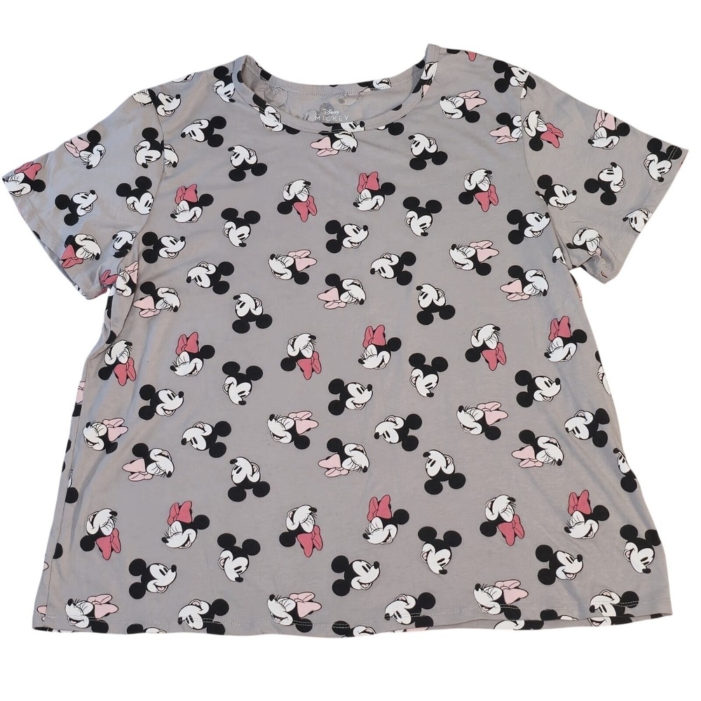 Disney Mickey Minnie Mouseâ T-Shirt Grey All Over Print Womens 2X Short Sleeve